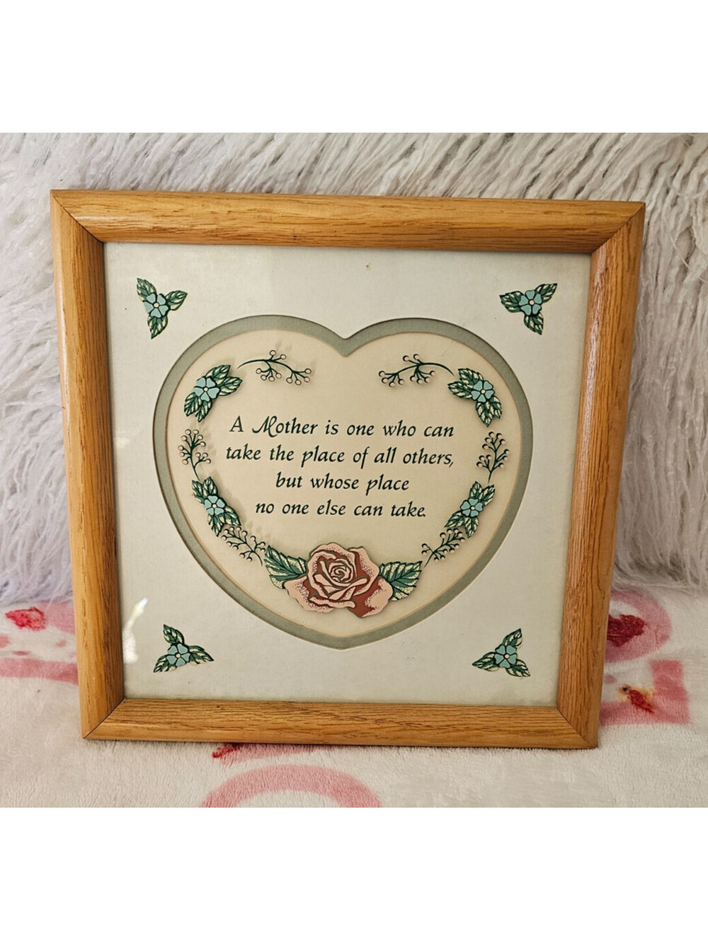 Vintage Heart Floral Wood Picture Frame With Mother Saying 9.5X9.5 Free Standing
